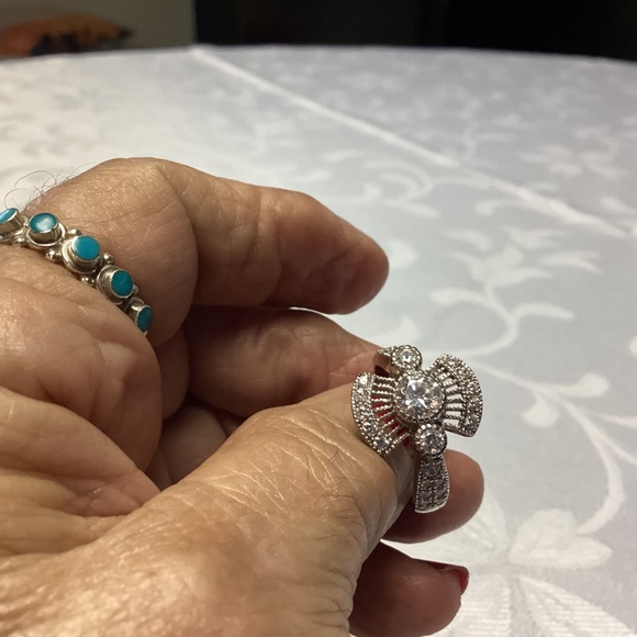 ART DECO Cubic zirconia. Sterling cocktail ring size 10 - Picture 7 of 13